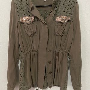 Long Sleeve Embroidered Military Jacket Size Small